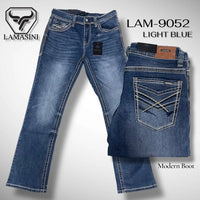 Men's Boot Cut Western Jeans – Stretch Denim Cowboy Pants - Light Blue LAM-9052