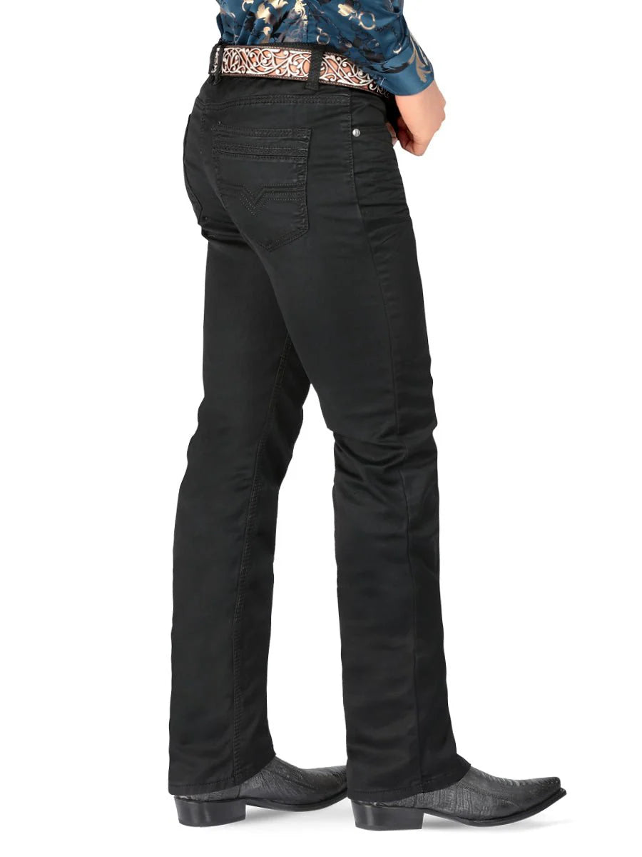 Men's Plain Boot Cut Western Jeans – Stretch Denim Cowboy Pants - Black