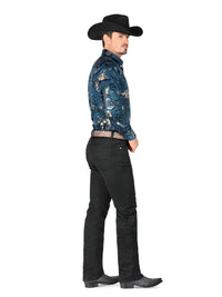 Men's Plain Boot Cut Western Jeans – Stretch Denim Cowboy Pants - Black