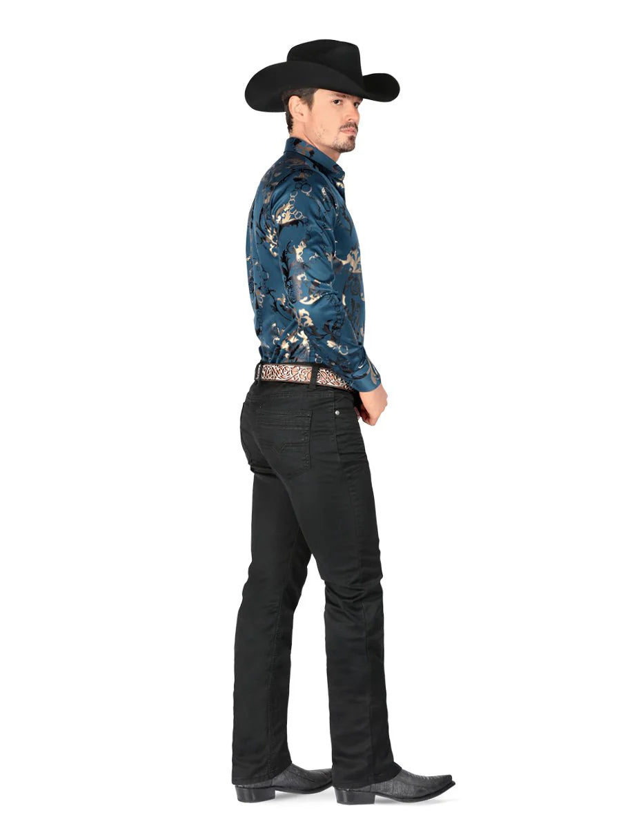 Men's Plain Boot Cut Western Jeans – Stretch Denim Cowboy Pants - Black