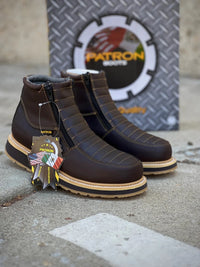 Patron Men’s Ankle Work Boots, Leather with Stitched Vamp and Wedge Sole, Round Toe - Dark Brown - OriginalWestern.com
