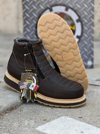 Patron Men’s Ankle Work Boots, Leather with Stitched Vamp and Wedge Sole, Round Toe - Dark Brown - OriginalWestern.com