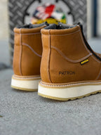 Patron Men’s Ankle Work Boots, Leather with Stitched Vamp and Wedge Sole, Round Toe - Havana Tan - OriginalWestern.com