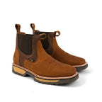 Patron Men’s Chelsea Work Boots, Crazy Horse Leather with Western Toe Stitching, Square Toe - Tan - OriginalWestern.com