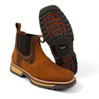 Patron Men’s Chelsea Work Boots, Crazy Horse Leather with Western Toe Stitching, Square Toe - Tan - OriginalWestern.com