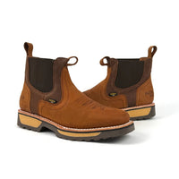 Patron Men’s Chelsea Work Boots, Crazy Horse Leather with Western Toe Stitching, Square Toe - Tan - OriginalWestern.com
