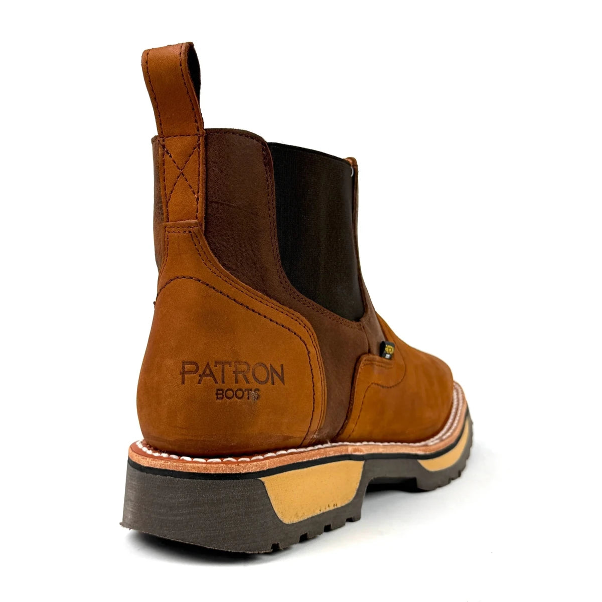 Patron Men’s Chelsea Work Boots, Crazy Horse Leather with Western Toe Stitching, Square Toe - Tan - OriginalWestern.com