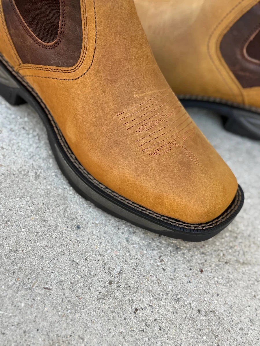 Patron Men’s Chelsea Work Boots, Nubuck with Lug Sole, Round Toe - Brown - OriginalWestern.com