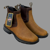 Patron Men’s Chelsea Work Boots, Nubuck with Lug Sole, Round Toe - Brown - OriginalWestern.com