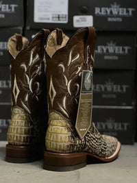 Patron Men’s Cowboy Boots, Crocodile Print Leather with Embroidered Shaft, Square Toe - Desert Brown - OriginalWestern.com