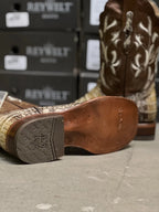 Patron Men’s Cowboy Boots, Crocodile Print Leather with Embroidered Shaft, Square Toe - Desert Brown - OriginalWestern.com
