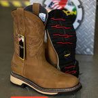 Patron Men’s Cowboy Work Boots, Crazy Horse Leather with Embroidered Shaft, Square Toe - Brown - OriginalWestern.com