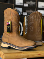 Patron Men’s Cowboy Work Boots, Crazy Horse Leather with Embroidered Shaft, Square Toe - Brown - OriginalWestern.com