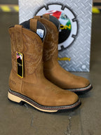 Patron Men’s Cowboy Work Boots, Crazy Horse Leather with Embroidered Shaft, Square Toe - Brown - OriginalWestern.com