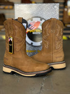 Patron Men’s Cowboy Work Boots, Crazy Horse Leather with Embroidered Shaft, Square Toe - Brown - OriginalWestern.com