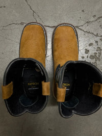 Patron Men’s Cowboy Work Boots, Crazy Horse Leather with Embroidered Shaft, Square Toe - Honey - OriginalWestern.com