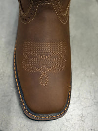 Patron Men’s Cowboy Work Boots, Crazy Horse Leather with Embroidered Shaft, Square Toe - Tan - OriginalWestern.com