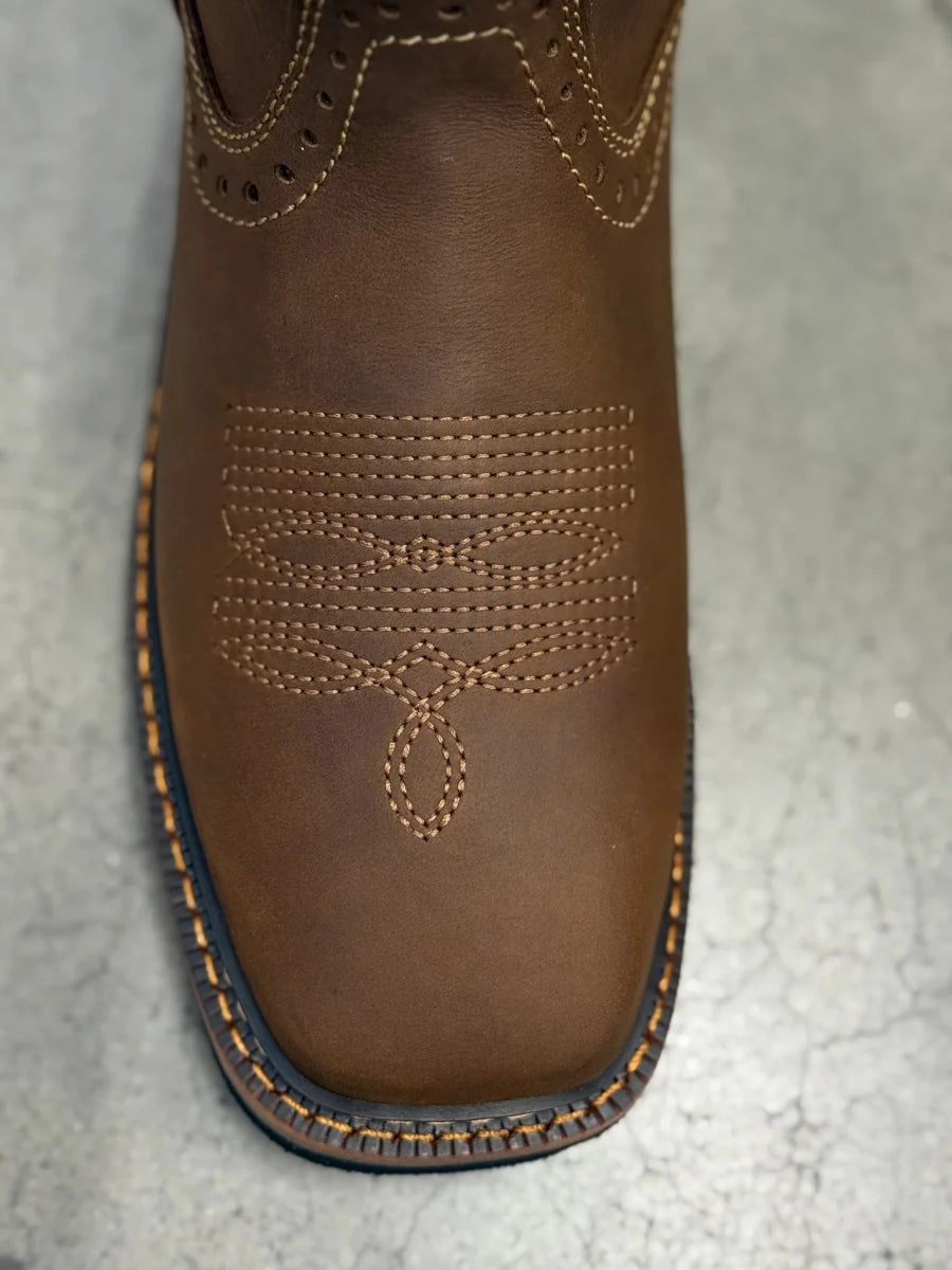 Patron Men’s Cowboy Work Boots, Crazy Horse Leather with Embroidered Shaft, Square Toe - Tan - OriginalWestern.com
