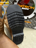 Patron Men’s Cowboy Work Boots, Crazy Horse Leather with Steel Toe and Embroidered Shaft, Square Steel Toe - Tan - OriginalWestern.com