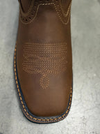 Patron Men’s Cowboy Work Boots, Crazy Horse Leather with Steel Toe and Embroidered Shaft, Square Steel Toe - Tan - OriginalWestern.com