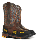 Patron Men’s Cowboy Work Boots, Leather with Embroidered Shaft, Square Steel Toe - Brown - OriginalWestern.com