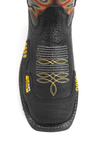 Patron Men’s Cowboy Work Boots, Leather with Steel Toe and Embroidered Shaft, Square Steel Toe - Black - OriginalWestern.com