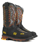 Patron Men’s Cowboy Work Boots, Leather with Steel Toe and Embroidered Shaft, Square Steel Toe - Black - OriginalWestern.com