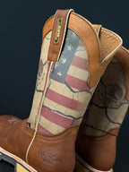 Patron Men’s Cowboy Work Boots, Leather with USA and Mexico Flag Print Shaft, Square Toe - Cognac - OriginalWestern.com