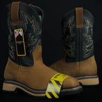 Patron Men’s Cowboy Work Boots, Two-Tone Crazy Horse Leather with Steel Toe and Embroidered Shaft, Square Steel Toe - Tan/Black - OriginalWestern.com