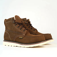 Patron Men’s Lace-Up Work Boots, Crazy Horse Leather with Wedge Sole, Moc Toe - Brown - OriginalWestern.com