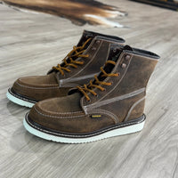 Patron Men’s Lace-Up Work Boots, Crazy Horse Leather with Wedge Sole, Moc Toe - Tobacco Brown - OriginalWestern.com