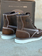 Patron Men’s Lace-Up Work Boots, Crazy Horse Leather with Wedge Sole, Moc Toe - Tobacco Brown - OriginalWestern.com