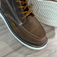 Patron Men’s Lace-Up Work Boots, Crazy Horse Leather with Wedge Sole, Moc Toe - Tobacco Brown - OriginalWestern.com