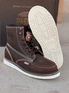 Patron Men’s Lace-Up Work Boots, Crazy Horse Leather with Wedge Sole, Moc Toe - Tobacco Brown - OriginalWestern.com