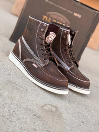 Patron Men’s Lace-Up Work Boots, Crazy Horse Leather with Wedge Sole, Moc Toe - Tobacco Brown - OriginalWestern.com