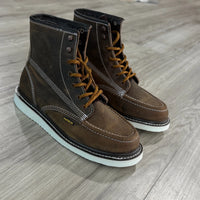 Patron Men’s Lace-Up Work Boots, Crazy Horse Leather with Wedge Sole, Moc Toe - Tobacco Brown - OriginalWestern.com