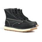 Patron Men’s Lace-Up Work Boots, Leather with Cream Wedge Sole, Moc Toe - Black - OriginalWestern.com