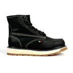 Patron Men’s Lace-Up Work Boots, Leather with Cream Wedge Sole, Moc Toe - Black - OriginalWestern.com