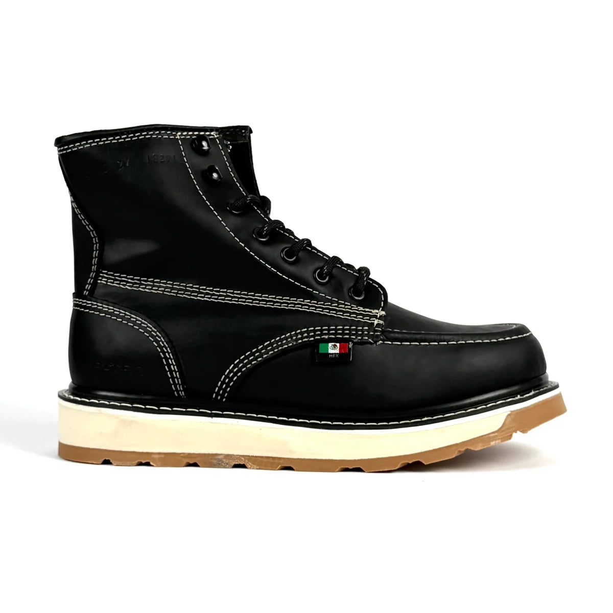 Patron Men’s Lace-Up Work Boots, Leather with Cream Wedge Sole, Moc Toe - Black - OriginalWestern.com