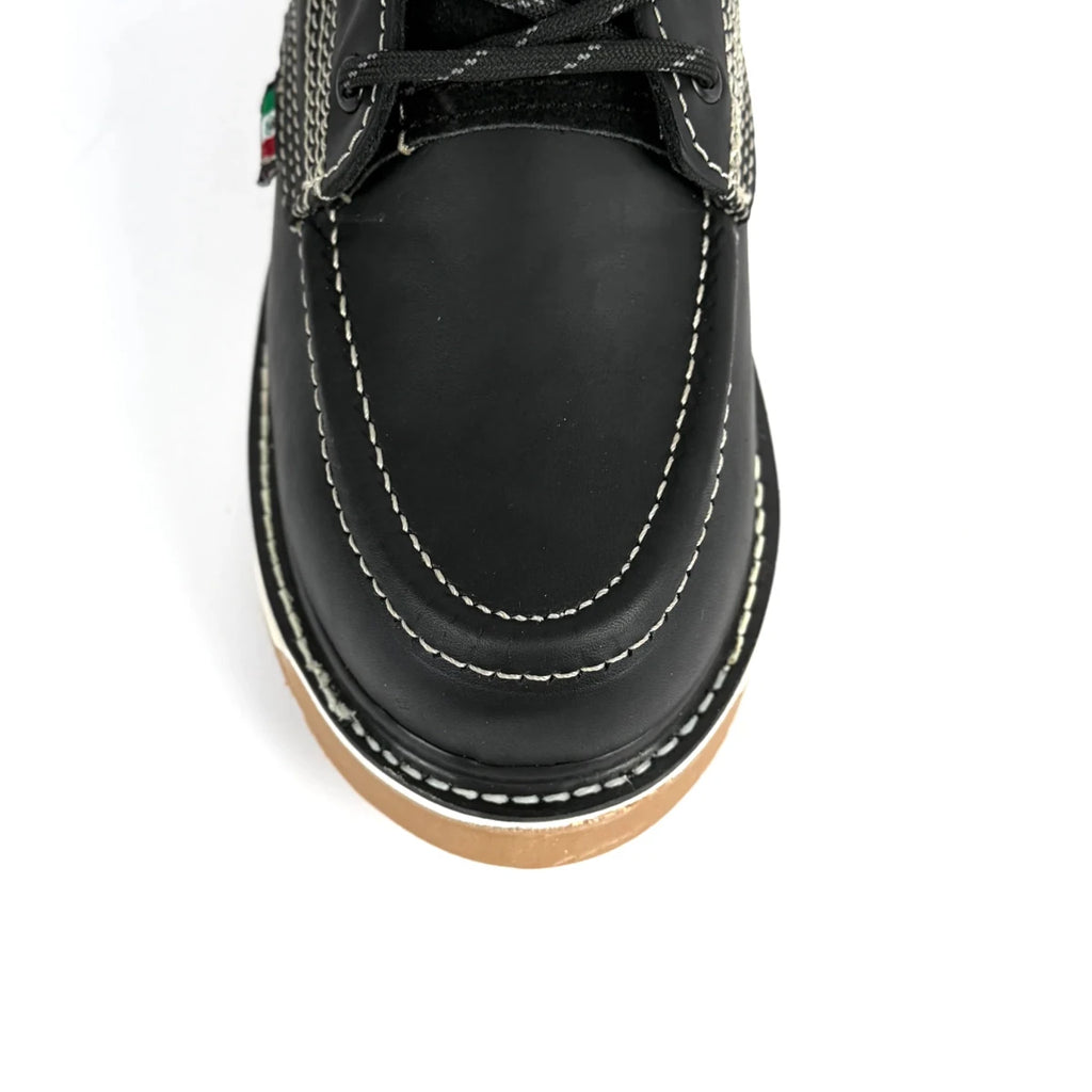 Patron Men’s Lace-Up Work Boots, Leather with Cream Wedge Sole, Moc Toe - Black - OriginalWestern.com