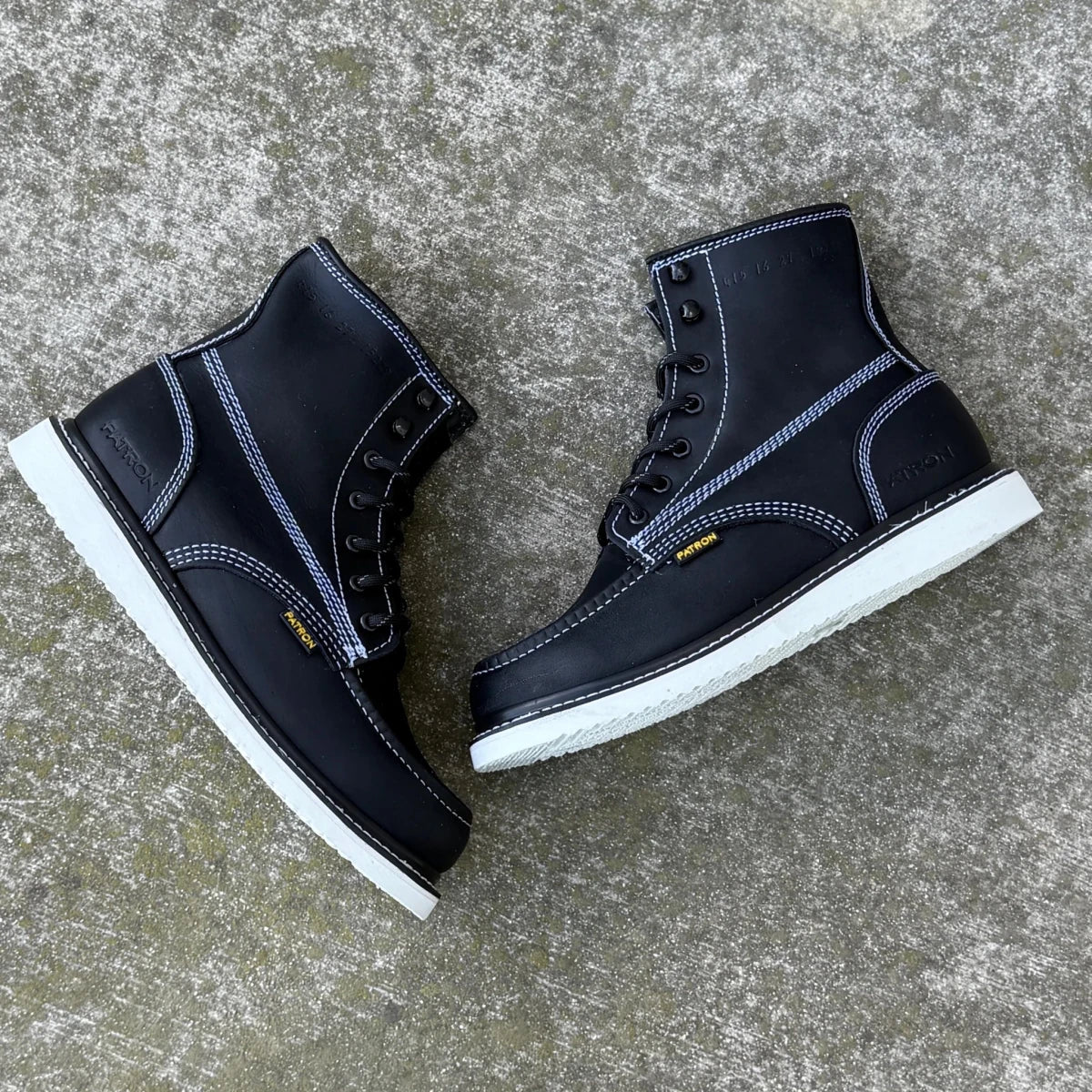 Patron Men’s Lace-Up Work Boots, Leather with Soft Toe and Wedge Sole, Moc Toe - Black - OriginalWestern.com