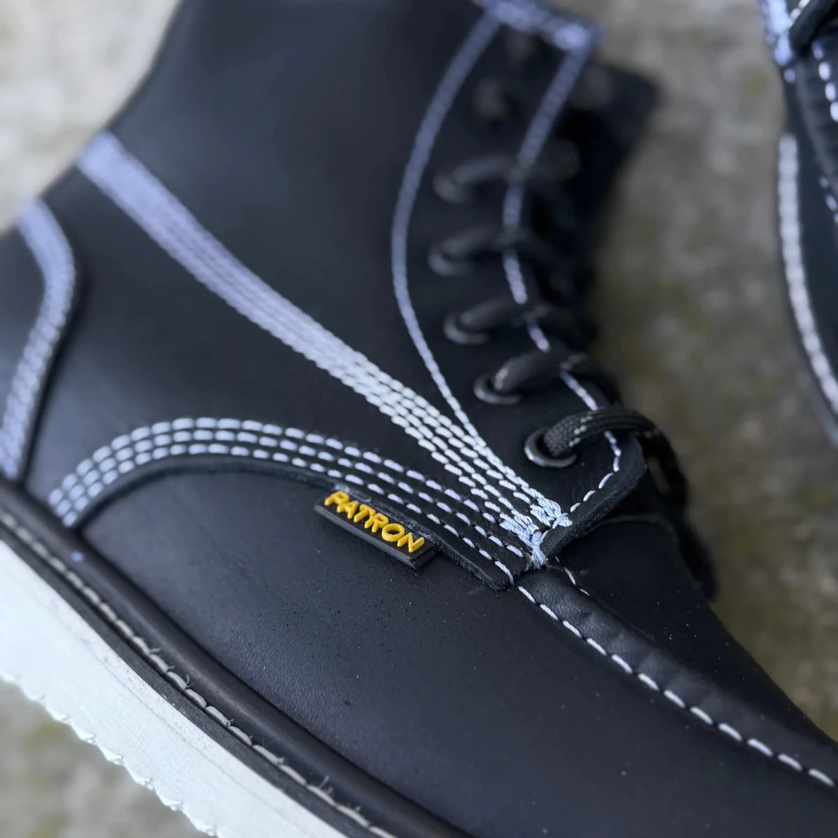 Patron Men’s Lace-Up Work Boots, Leather with Soft Toe and Wedge Sole, Moc Toe - Black - OriginalWestern.com