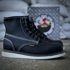 Patron Men’s Lace-Up Work Boots, Leather with Soft Toe and Wedge Sole, Moc Toe - Black - OriginalWestern.com