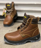Patron Men’s Lace-Up Work Boots, Leather with Steel Toe and Lug Sole, Round Steel Toe - Dark Brown - OriginalWestern.com