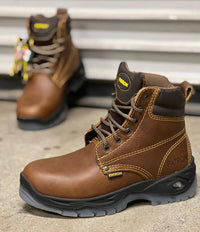 Patron Men’s Lace-Up Work Boots, Leather with Steel Toe and Lug Sole, Round Steel Toe - Dark Brown - OriginalWestern.com