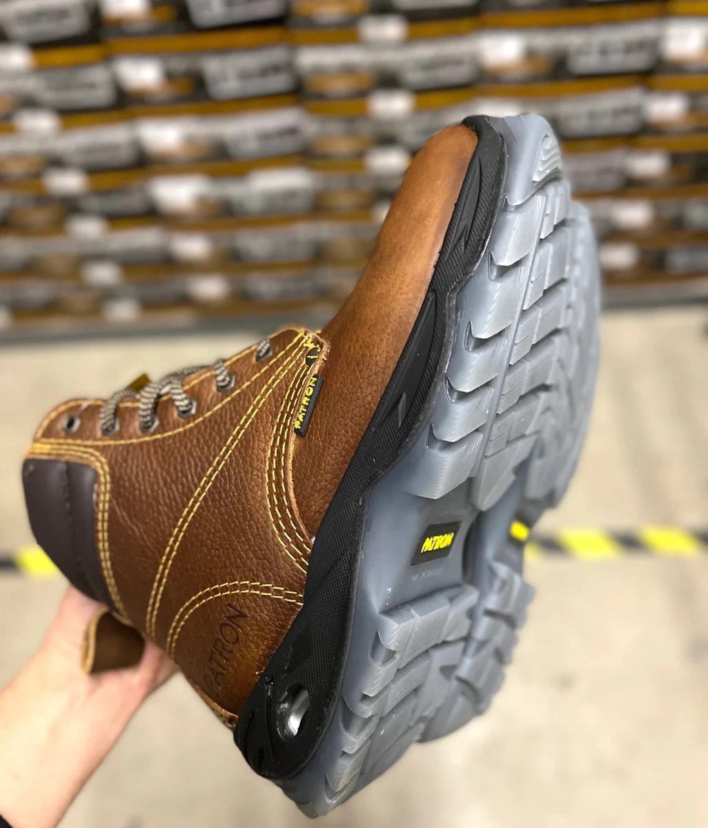 Patron Men’s Lace-Up Work Boots, Leather with Steel Toe and Lug Sole, Round Steel Toe - Dark Brown - OriginalWestern.com