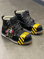 Patron Men’s Lace-Up Work Boots, Leather with Steel Toe and Wedge Sole, Moc Steel Toe - Black - OriginalWestern.com