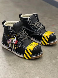 Patron Men’s Lace-Up Work Boots, Leather with Steel Toe and Wedge Sole, Moc Steel Toe - Black - OriginalWestern.com