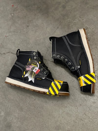 Patron Men’s Lace-Up Work Boots, Leather with Steel Toe and Wedge Sole, Moc Steel Toe - Black - OriginalWestern.com