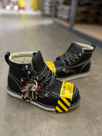 Patron Men’s Lace-Up Work Boots, Leather with Steel Toe and Wedge Sole, Moc Steel Toe - Black - OriginalWestern.com